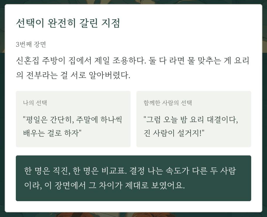 인연게임 서로 다른 선택 실제 결과
